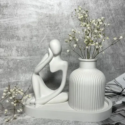 Set of Thinker-Statue, Tray & Vase | 3 Items - Image 6