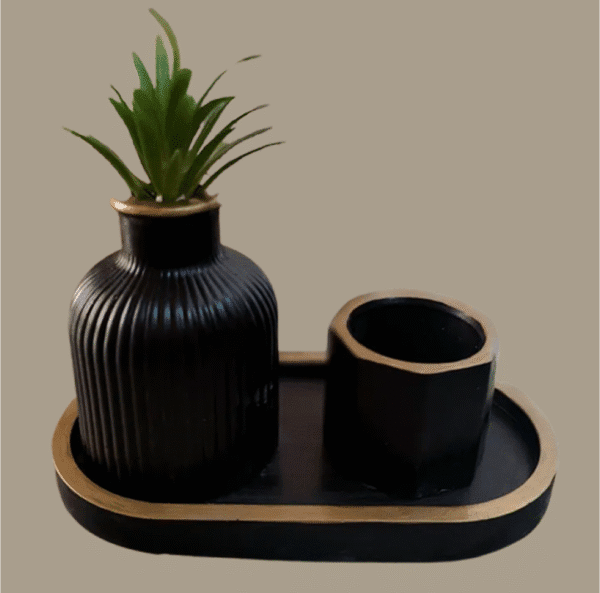 Set of BLACK Mini-Jar, Vase & Tray | 3 Items