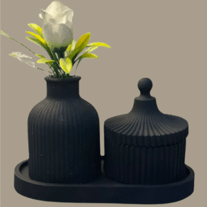 Set of BLACK Trinket-Box, Vase & Tray | 3 Items