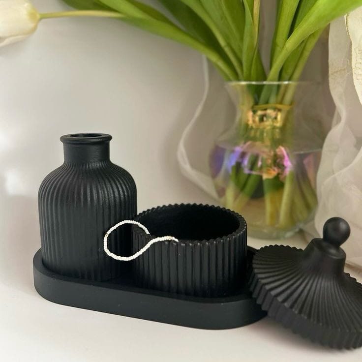 Set of BLACK Trinket-Box, Vase & Tray | 3 Items - Image 3