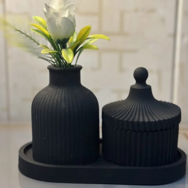 Set of BLACK Trinket-Box, Vase & Tray | 3 Items - Image 2