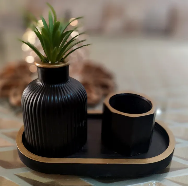 Set of BLACK Mini-Jar, Vase & Tray | 3 Items - Image 4