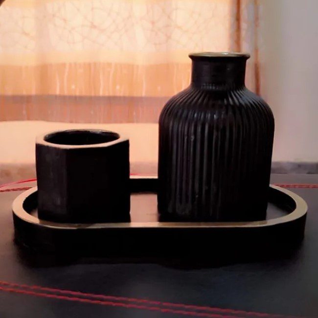 Set of BLACK Mini-Jar, Vase & Tray | 3 Items - Image 3